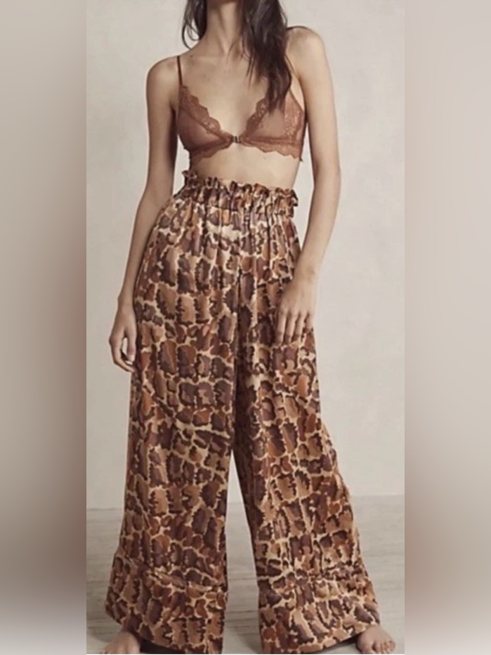 NWT Intimately Free People x We The Free Leopard Wide Leg Pants Xs Satin Print